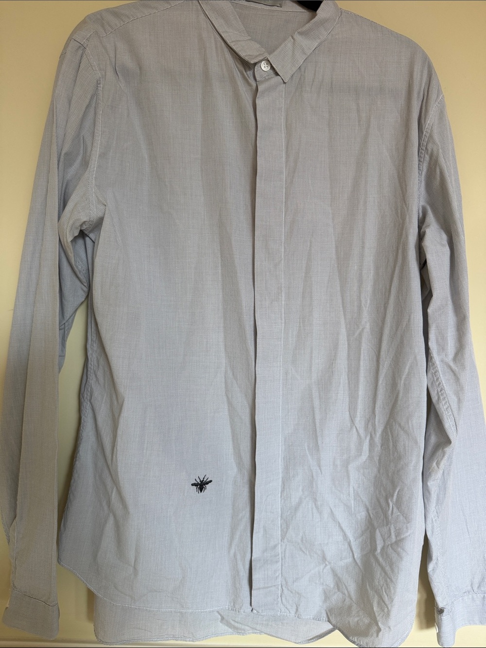 Dior Men's Light Gray Hidden-Placket Dress Shirt